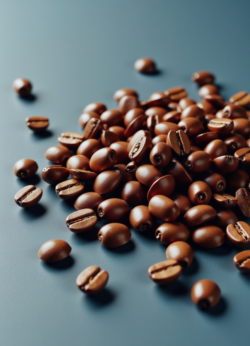 Coffee beans scattered on a smooth surface Coffee beans scattered on a smooth surface