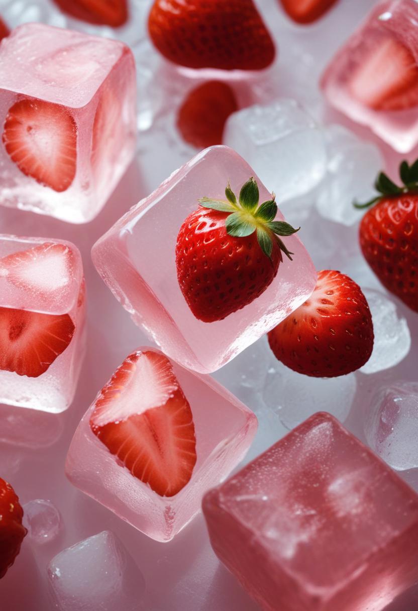 Fresh strawberries and ice cubes create a cool treat Fresh strawberries and ice cubes create a cool treat