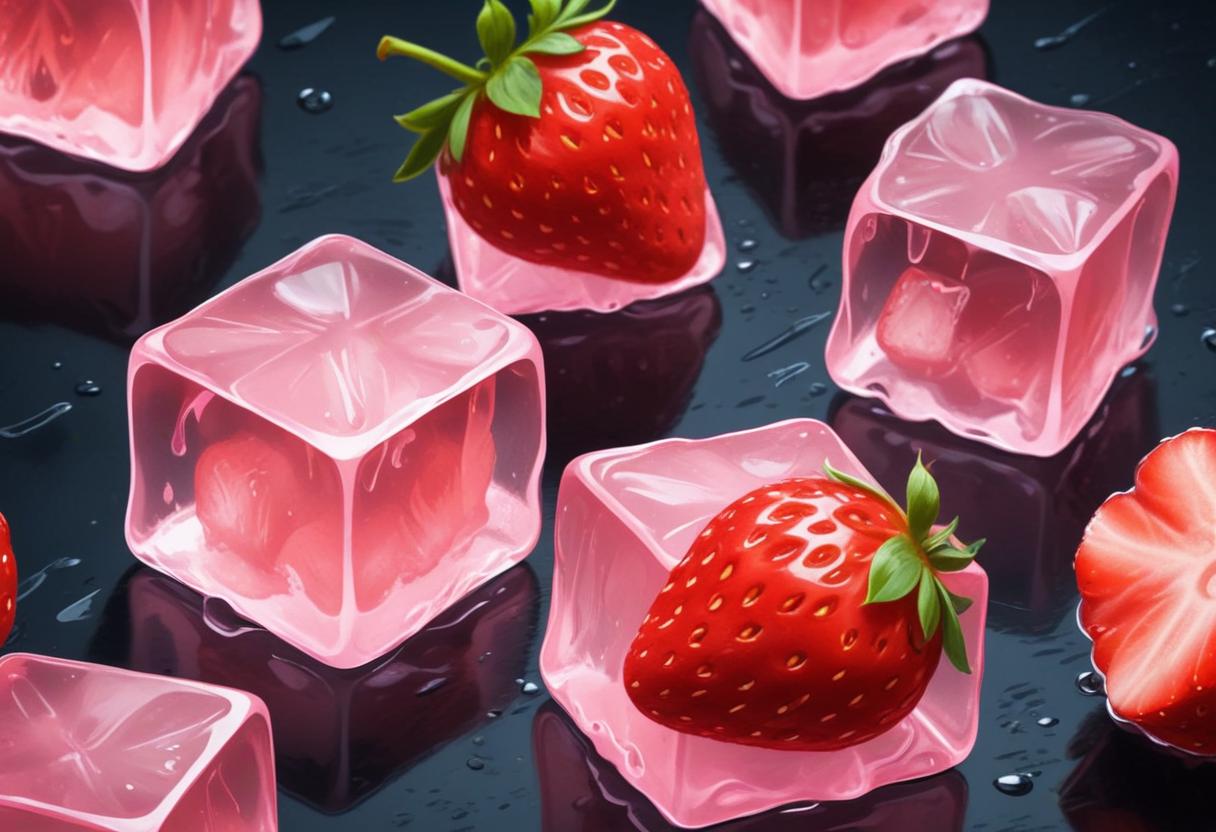 Refreshing dessert with strawberries and ice cubes Refreshing dessert with strawberries and ice cubes
