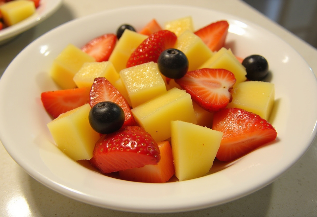Fresh fruit salad in a bowl with vibrant colors