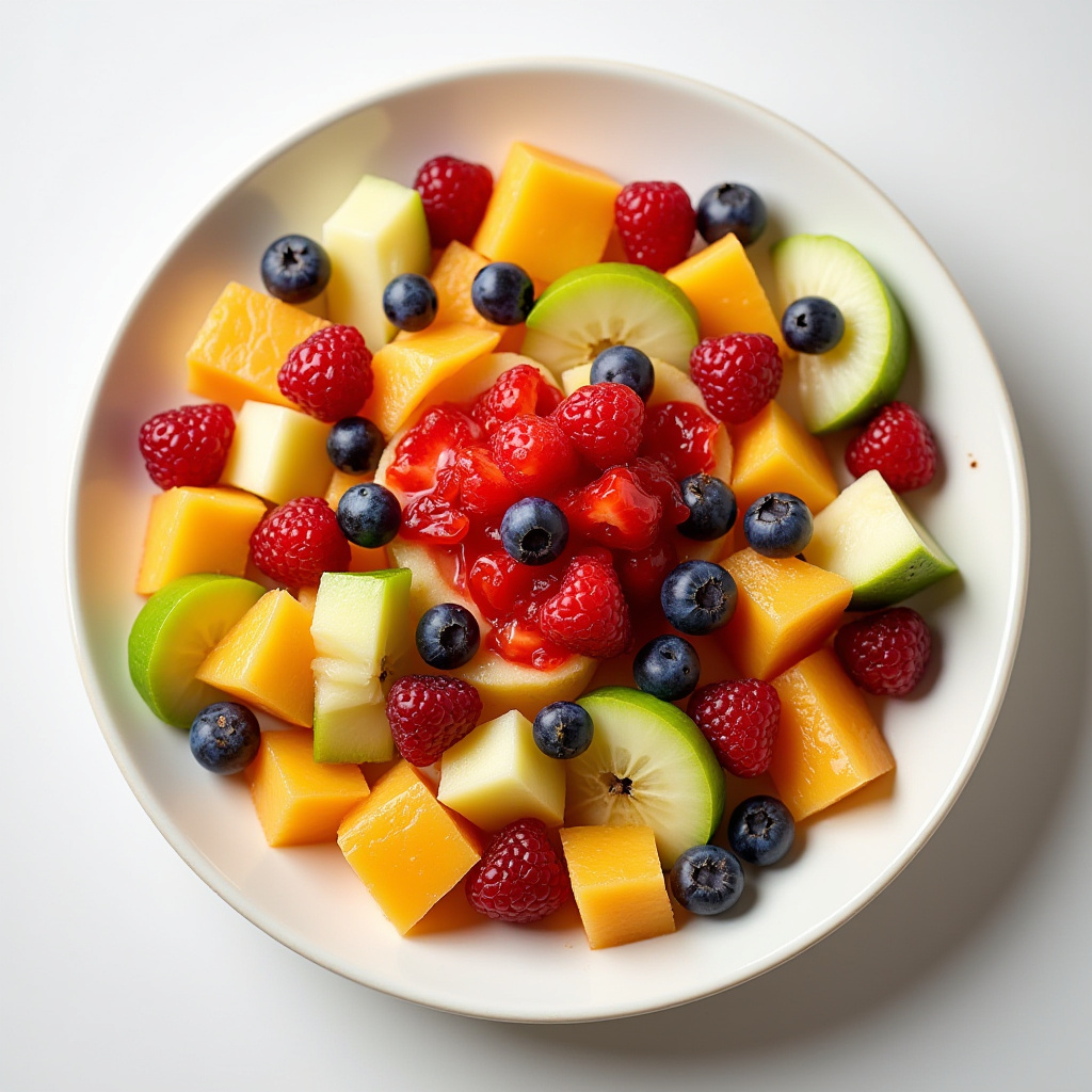 Colorful fruit platter with fresh berries and melon cubes