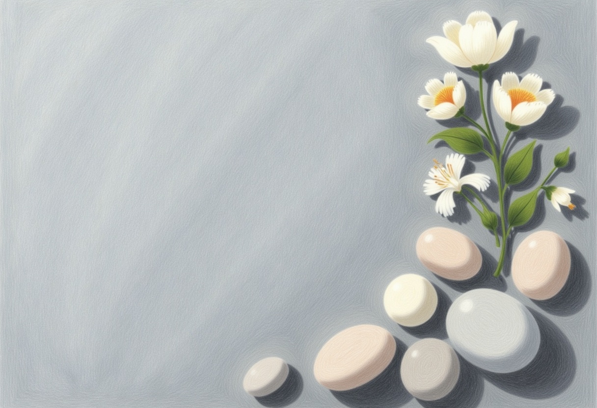 Stones and flowers on a gray background Stones and flowers on a gray background