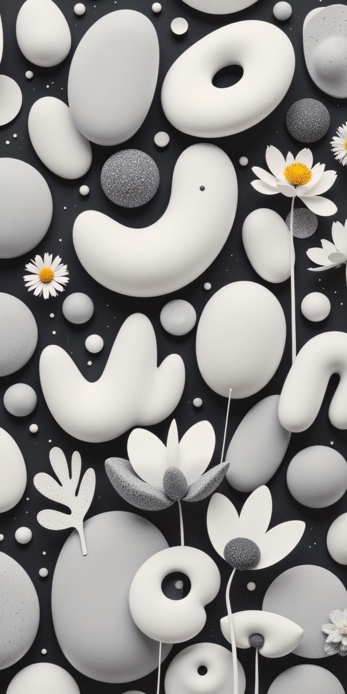 Modern abstract design featuring flower motifs and shapes Modern abstract design featuring flower motifs and shapes