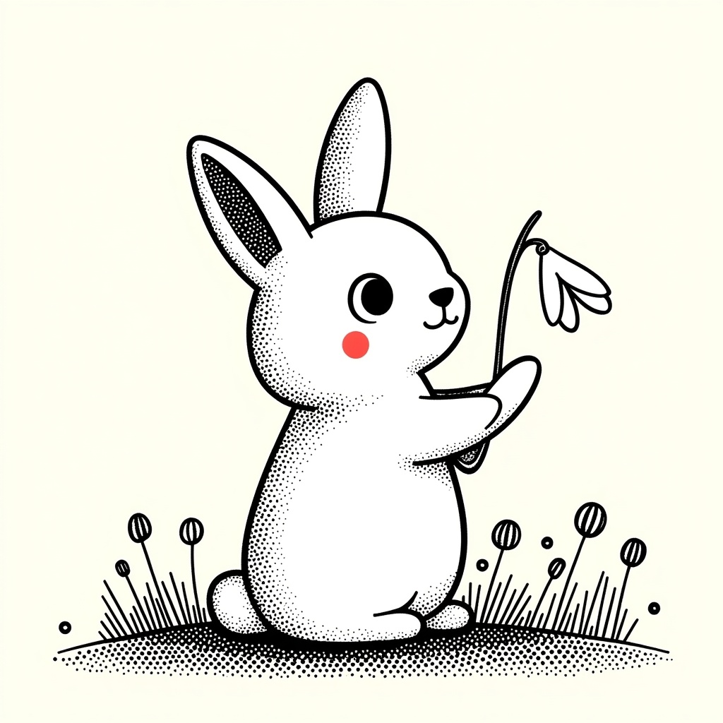Cute bunny holding a flower in a grassy field Cute bunny holding a flower in a grassy field
