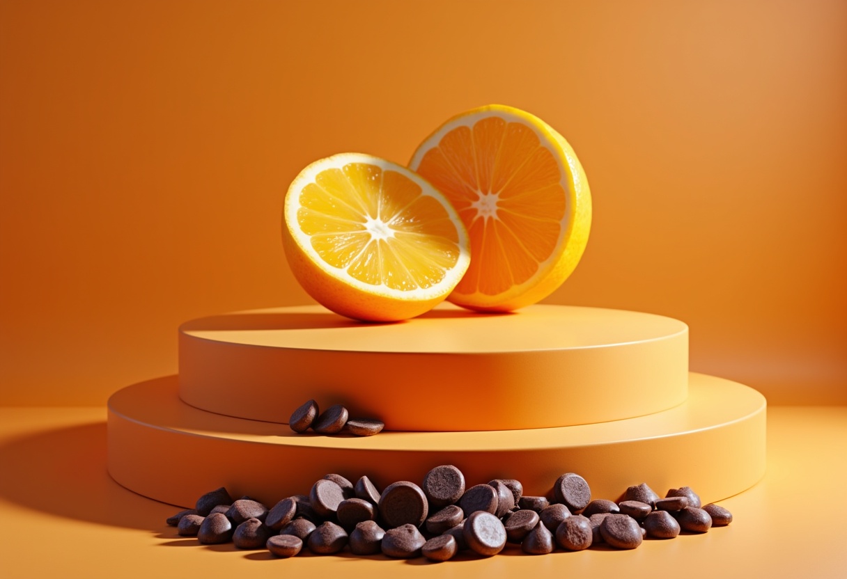 Lemon and chocolate arrangement on orange backdrop Lemon and chocolate arrangement on orange backdrop