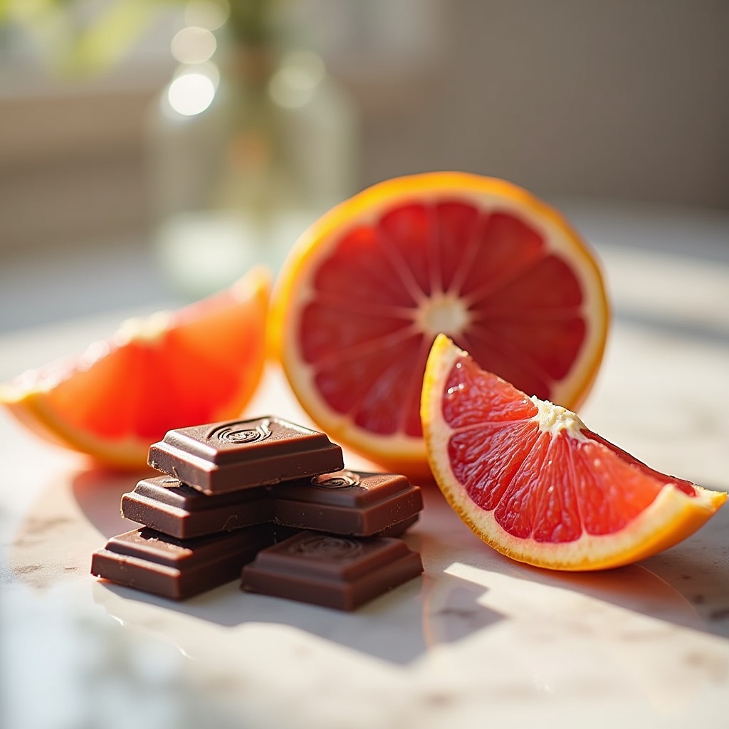Chocolate and orange slices create a delightful contrast Chocolate and orange slices create a delightful contrast