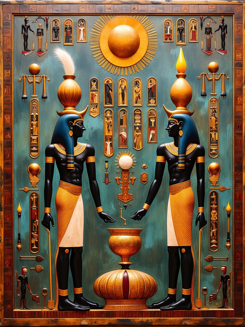 Ancient egyptian deities with hieroglyphics and symbols Ancient egyptian deities with hieroglyphics and symbols