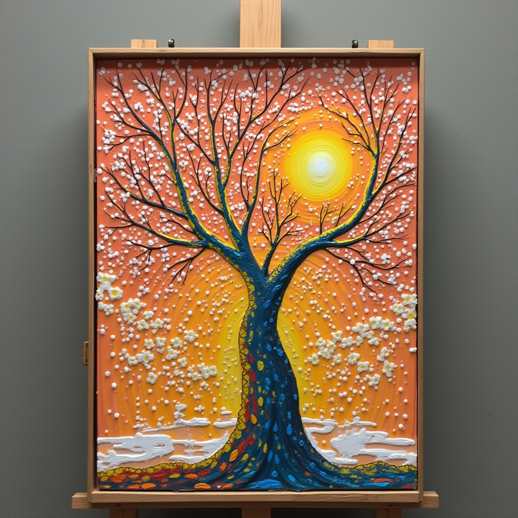 Vibrant tree painting against a sunset background Vibrant tree painting against a sunset background