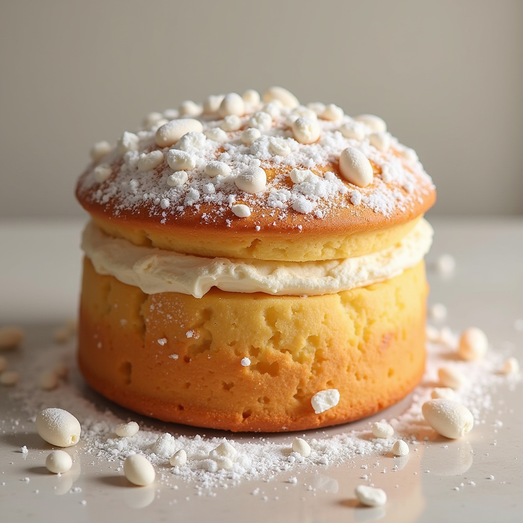 Creamy dessert topped with powdered sugar Creamy dessert topped with powdered sugar