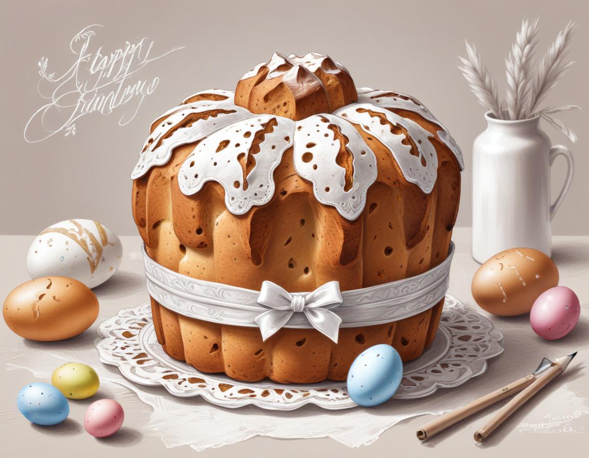 Festive cake with colorful easter eggs on a table