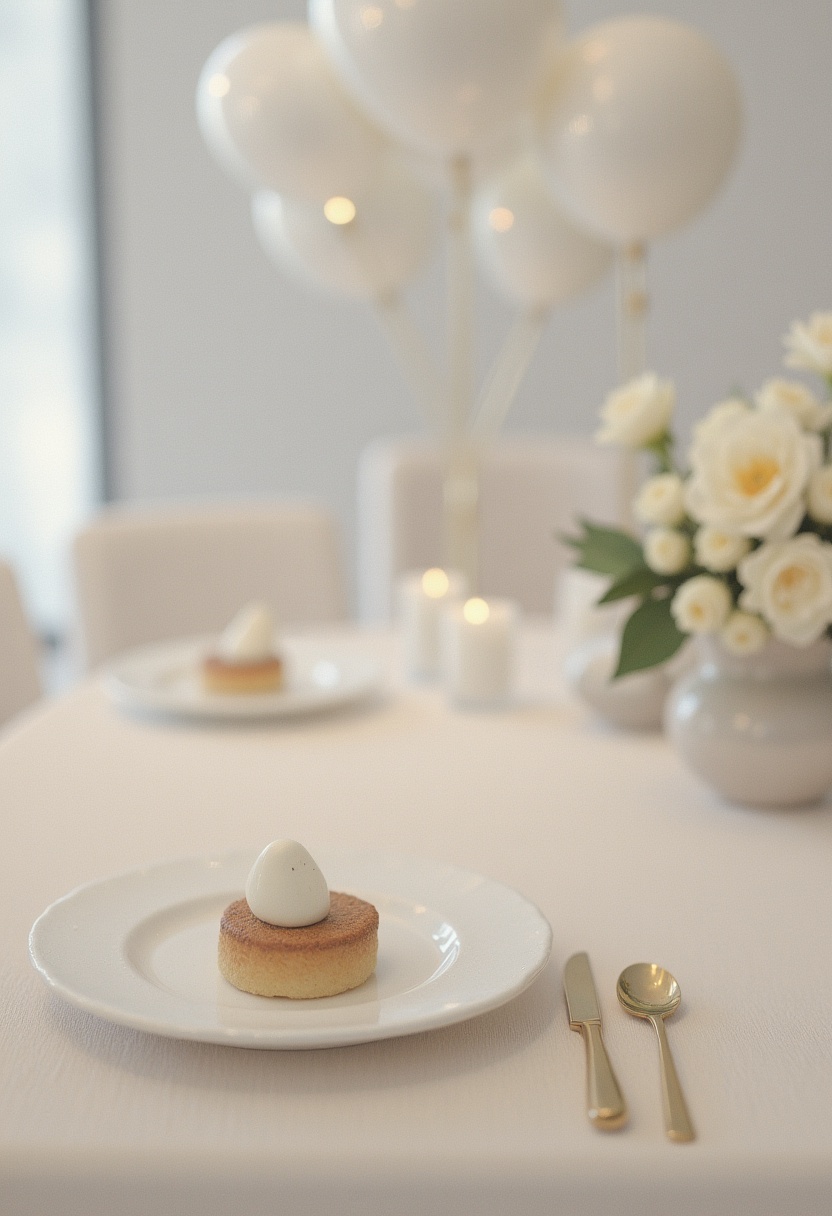 Elegant dessert setup with balloons and flowers Elegant dessert setup with balloons and flowers