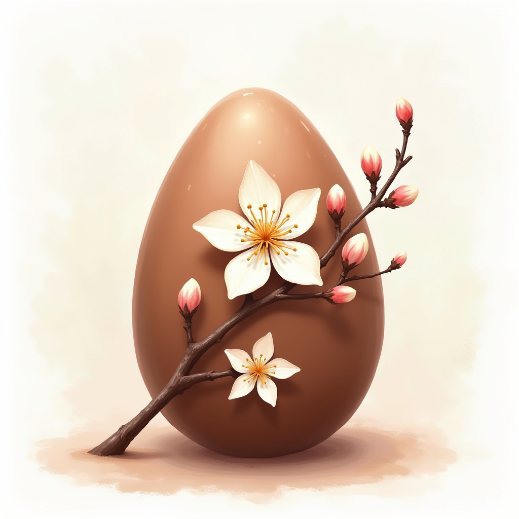 Brown egg with flowers against a soft background Brown egg with flowers against a soft background