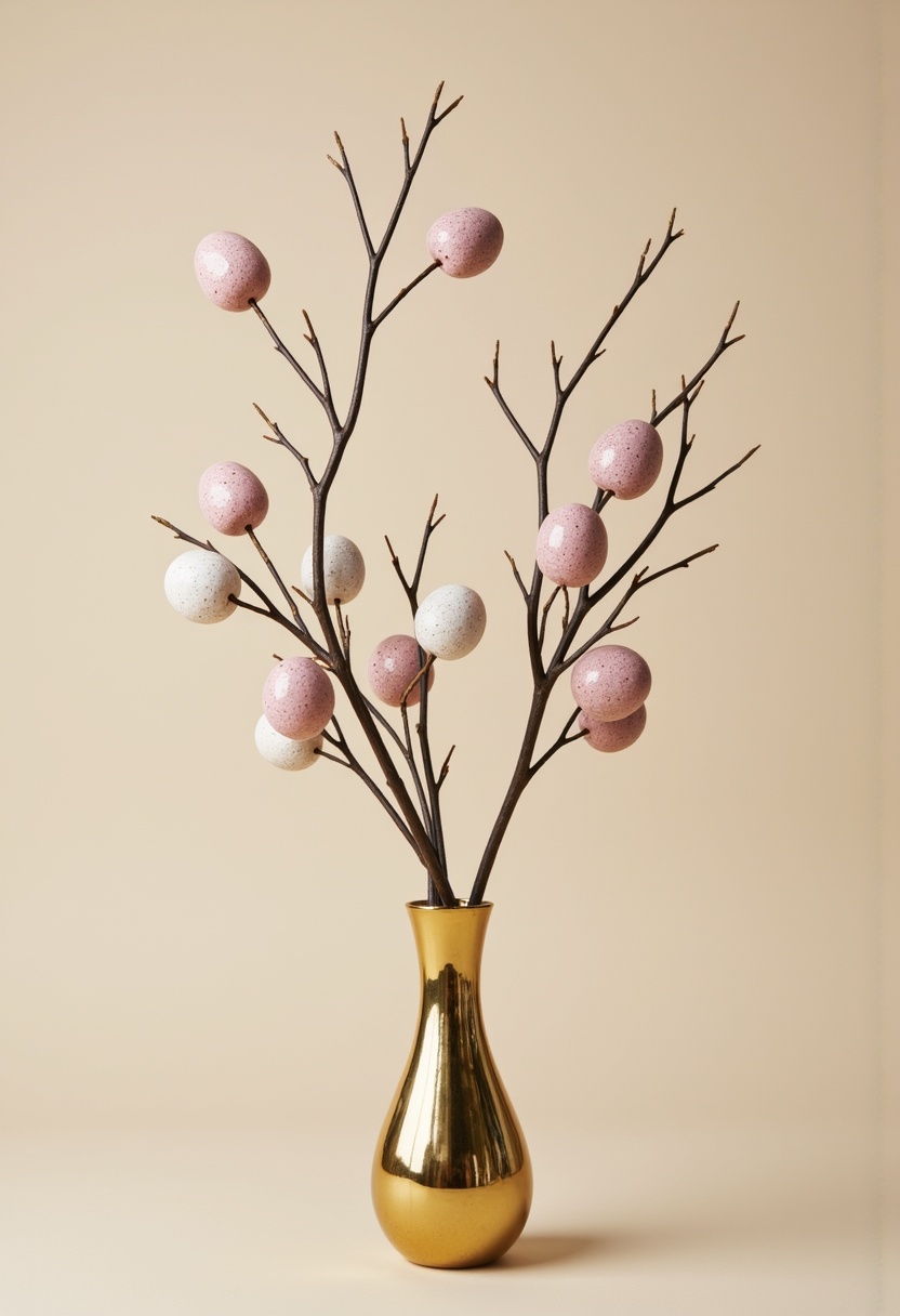 Decorative branches with pastel eggs in a vase Decorative branches with pastel eggs in a vase