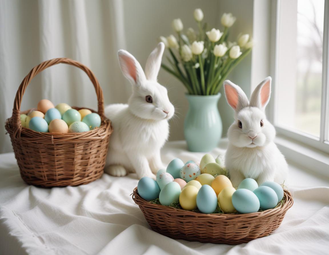 Celebrating spring with bunnies and colorful eggs Celebrating spring with bunnies and colorful eggs