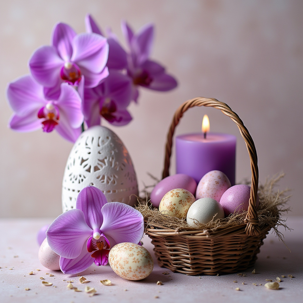 Elegant spring decoration with flowers and easter eggs Elegant spring decoration with flowers and easter eggs