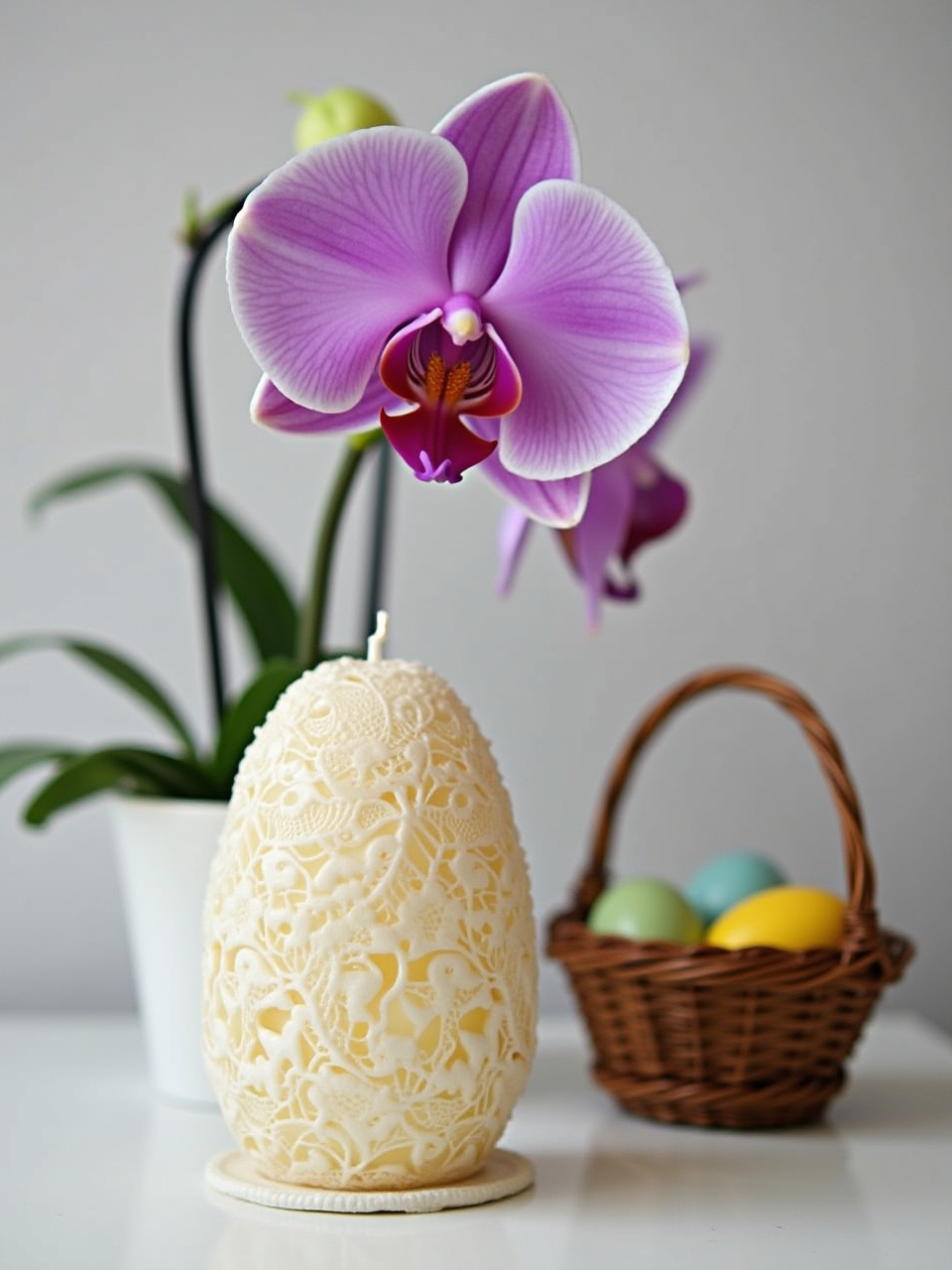 Orchid and candle set a festive spring vibe Orchid and candle set a festive spring vibe