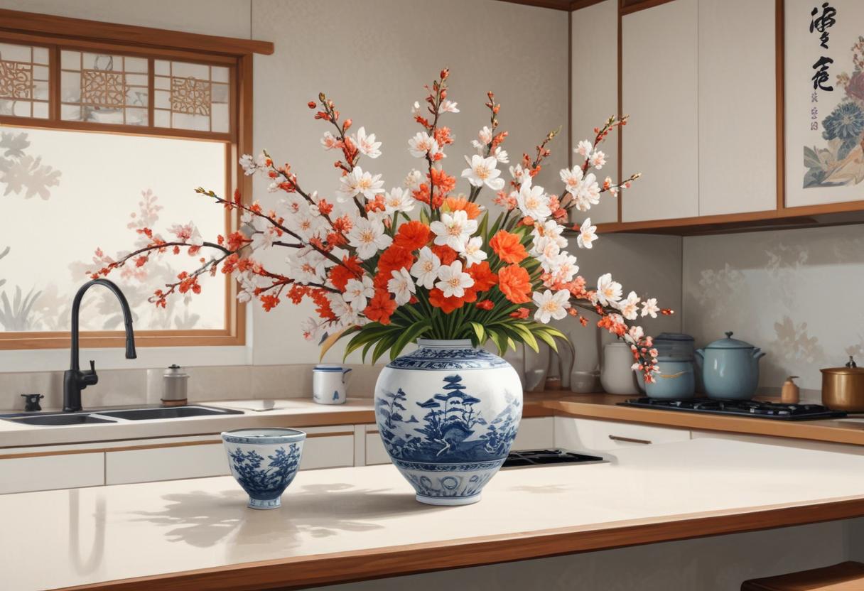 Beautiful floral arrangement in a kitchen setting Beautiful floral arrangement in a kitchen setting