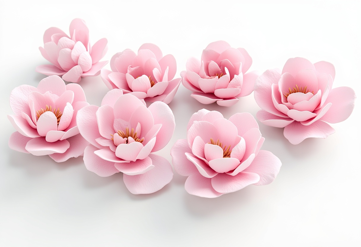 Pink flowers arranged elegantly on a white surface Pink flowers arranged elegantly on a white surface