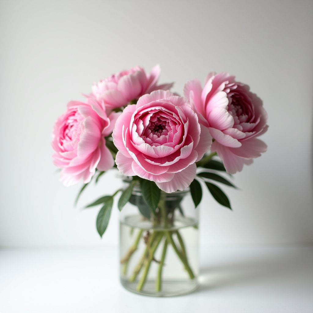 Beautiful pink peonies in a clear glass vase Beautiful pink peonies in a clear glass vase