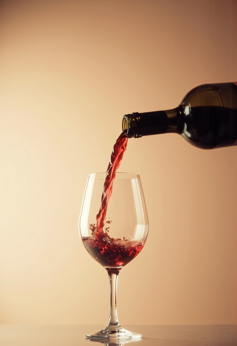 Pouring red wine into a glass during a cozy evening Pouring red wine into a glass during a cozy evening