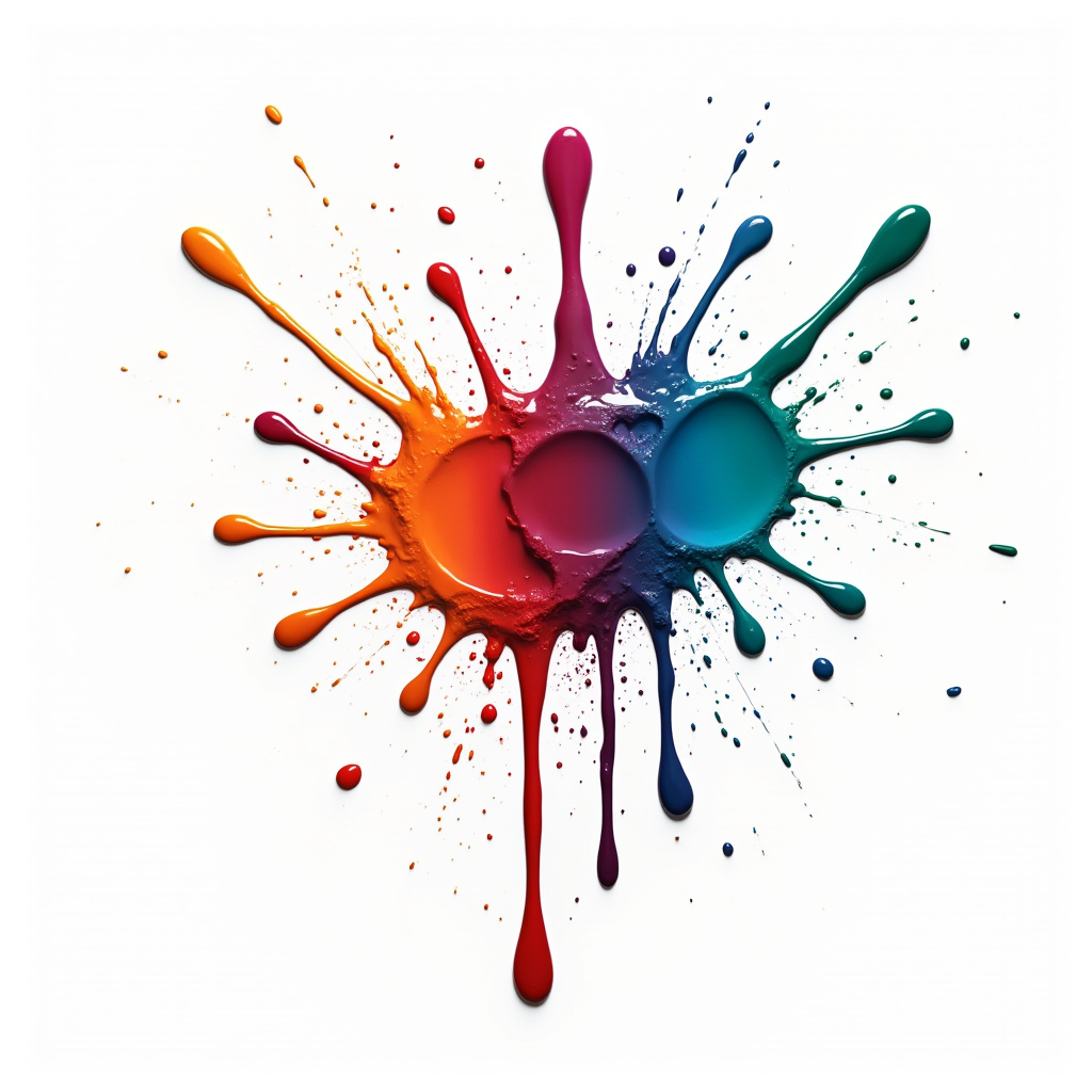 Vibrant paint splashes create a colorful abstract design
