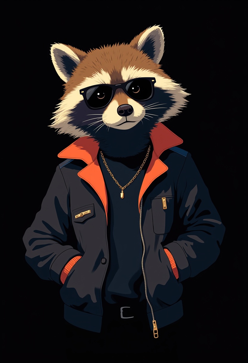 Cool raccoon character wearing sunglasses and a jacket Cool raccoon character wearing sunglasses and a jacket