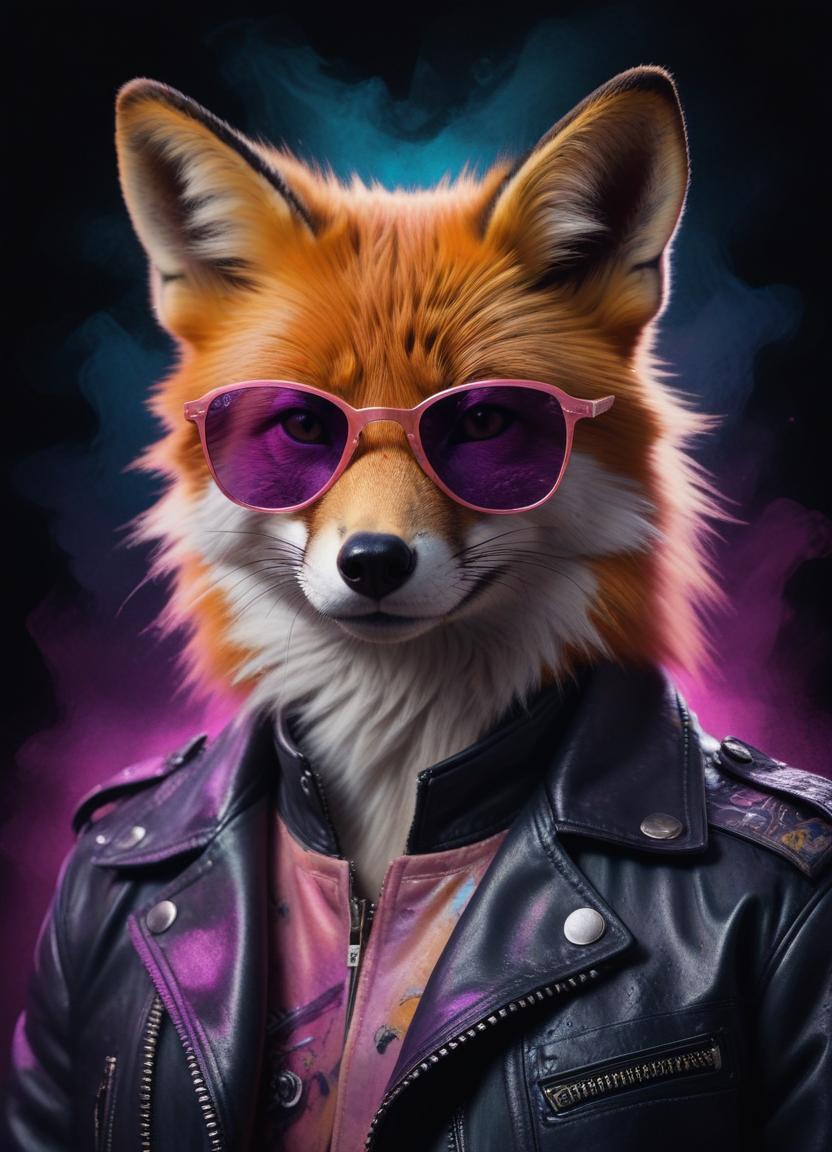 Fox character wearing sunglasses and leather jacket Fox character wearing sunglasses and leather jacket
