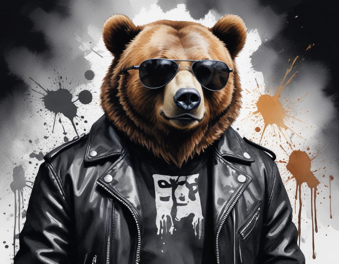 Cool bear character in leather jacket and sunglasses Cool bear character in leather jacket and sunglasses