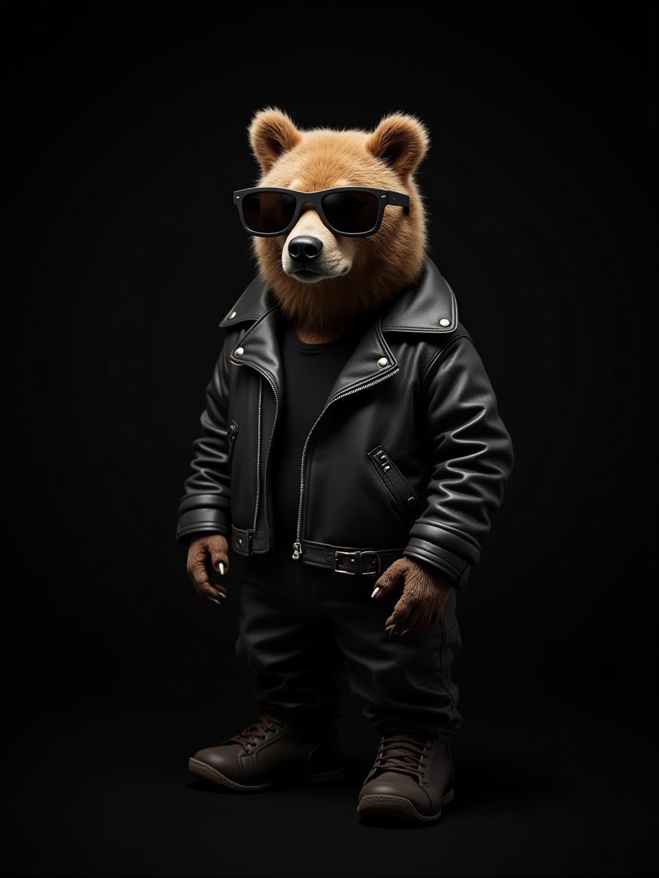 Stylish bear wearing sunglasses and leather jacket Stylish bear wearing sunglasses and leather jacket