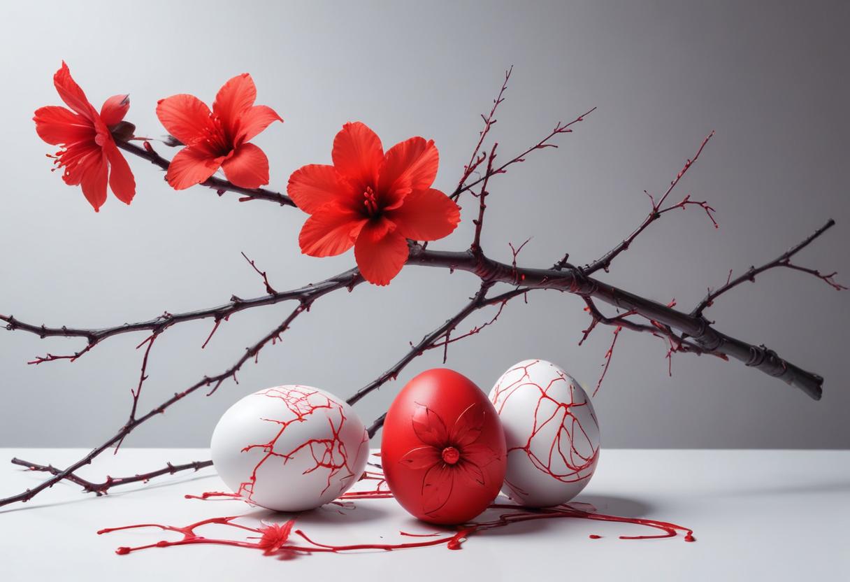 Red-flowered eggs on a white background Red-flowered eggs on a white background