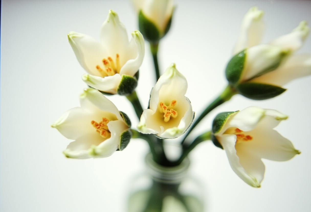 Beautiful white flowers in a glass jar on a table Beautiful white flowers in a glass jar on a table