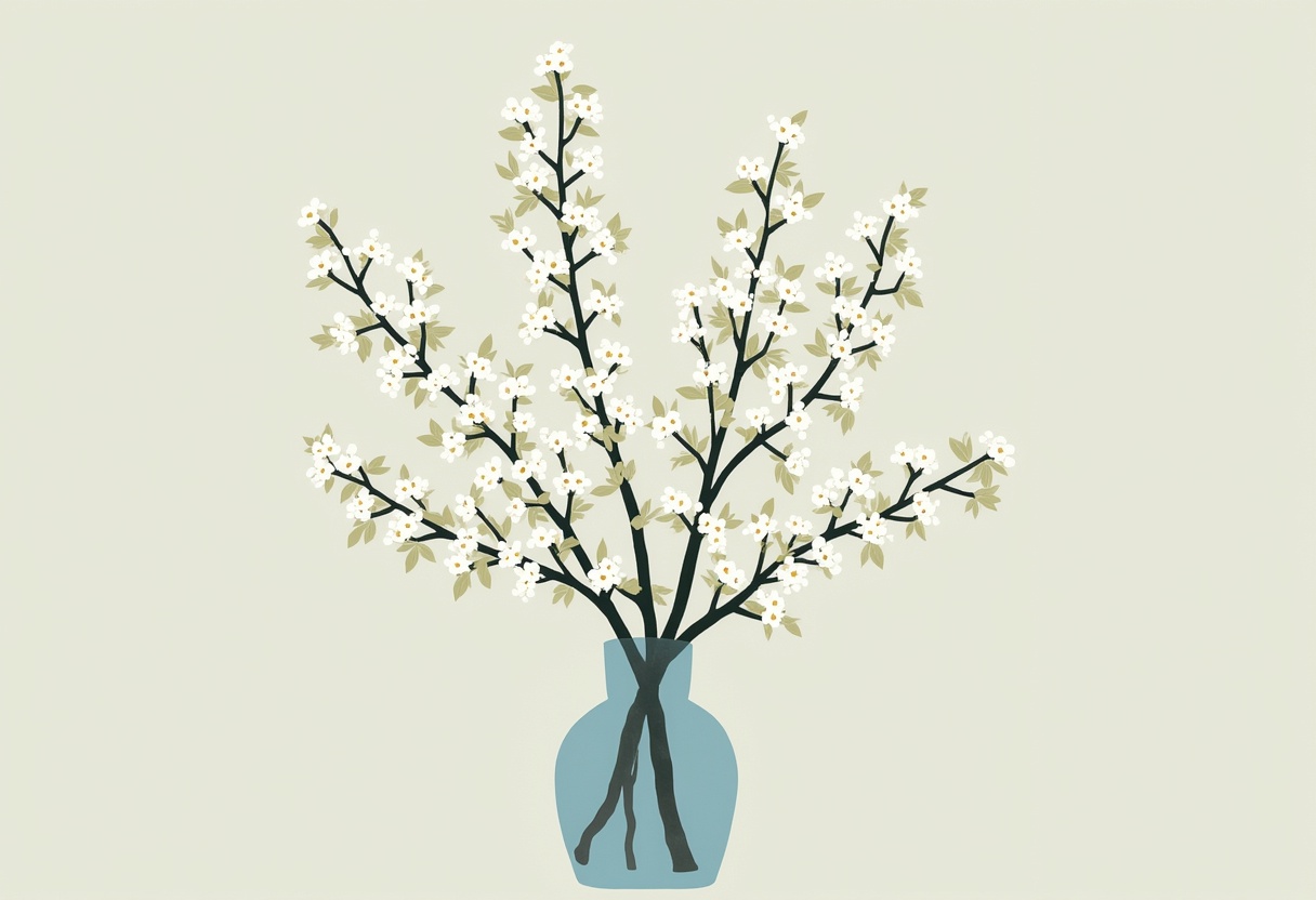 Blooming branches in a simple vase display Blooming branches in a simple vase display