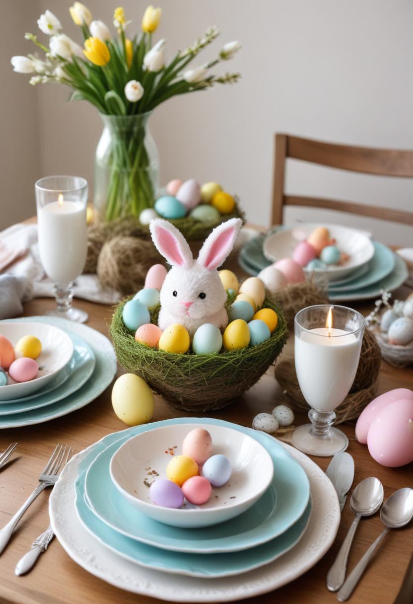 Free Image: Decorative easter table setting with colorful eggs