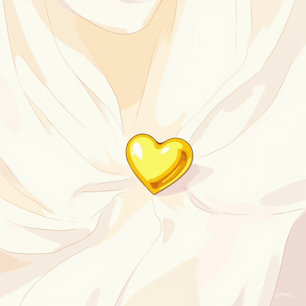 Golden heart pendant on delicate fabric background Golden heart pendant on delicate fabric background