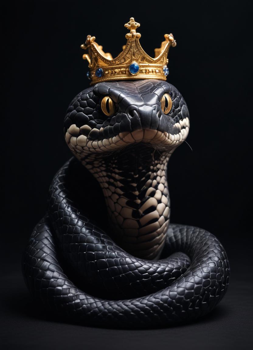 Majestic black snake wearing a golden crown Majestic black snake wearing a golden crown