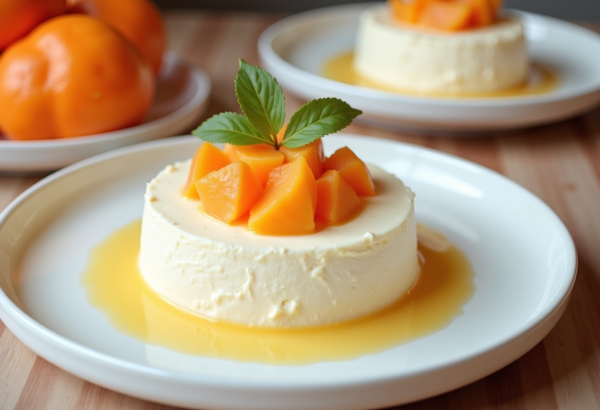 Delicious creamy dessert topped with fresh fruit Delicious creamy dessert topped with fresh fruit