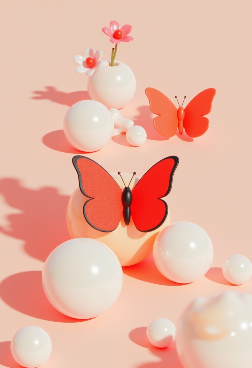 Colorful butterflies and flowers on pink background Colorful butterflies and flowers on pink background