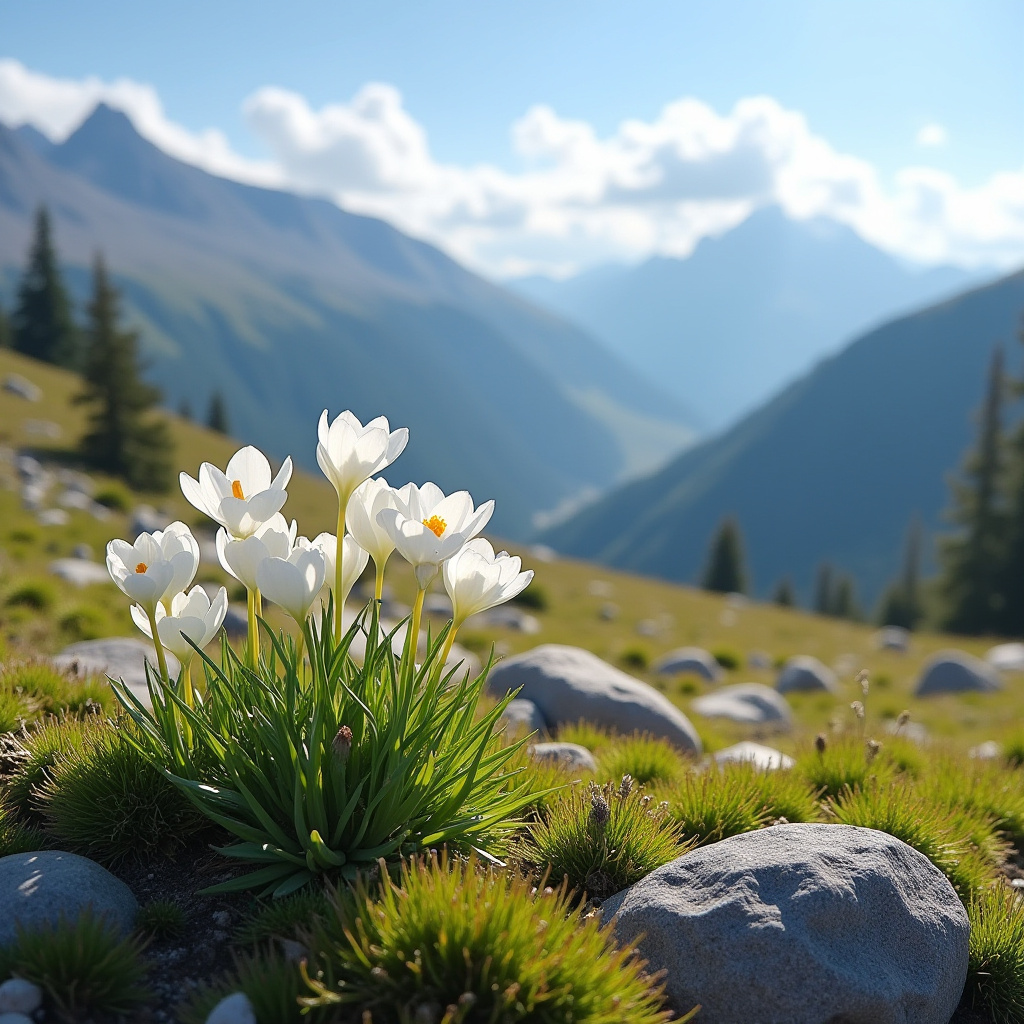 Beautiful white flowers bloom in a mountainous region Beautiful white flowers bloom in a mountainous region