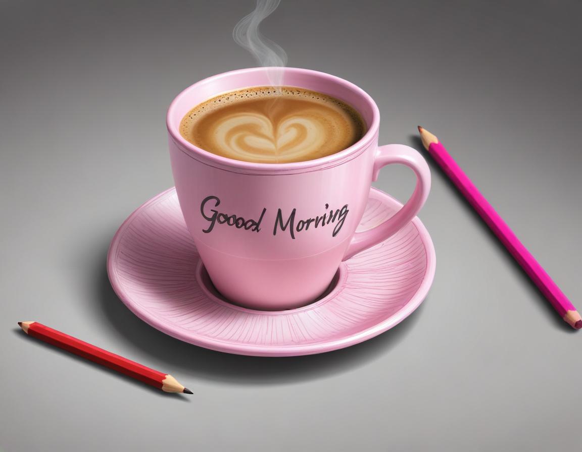 Morning coffee with heart design in pink cup Morning coffee with heart design in pink cup