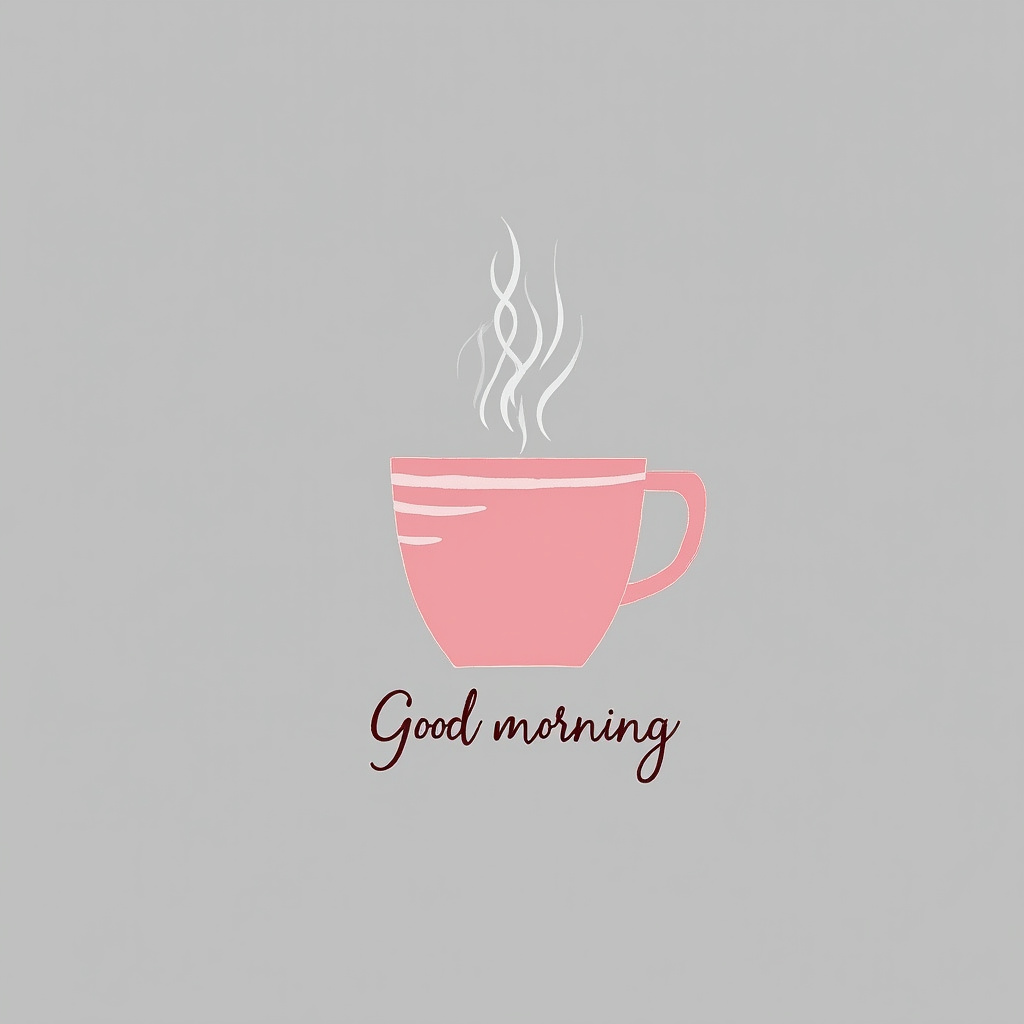 Warm pink cup of coffee with morning greeting design Warm pink cup of coffee with morning greeting design