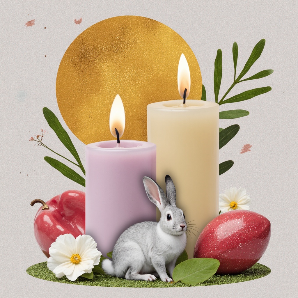 Spring celebration with candles and a rabbit Spring celebration with candles and a rabbit