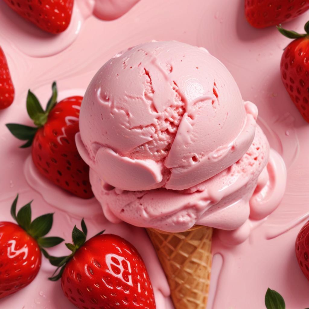Delicious strawberry ice cream cone with fresh strawberries Delicious strawberry ice cream cone with fresh strawberries
