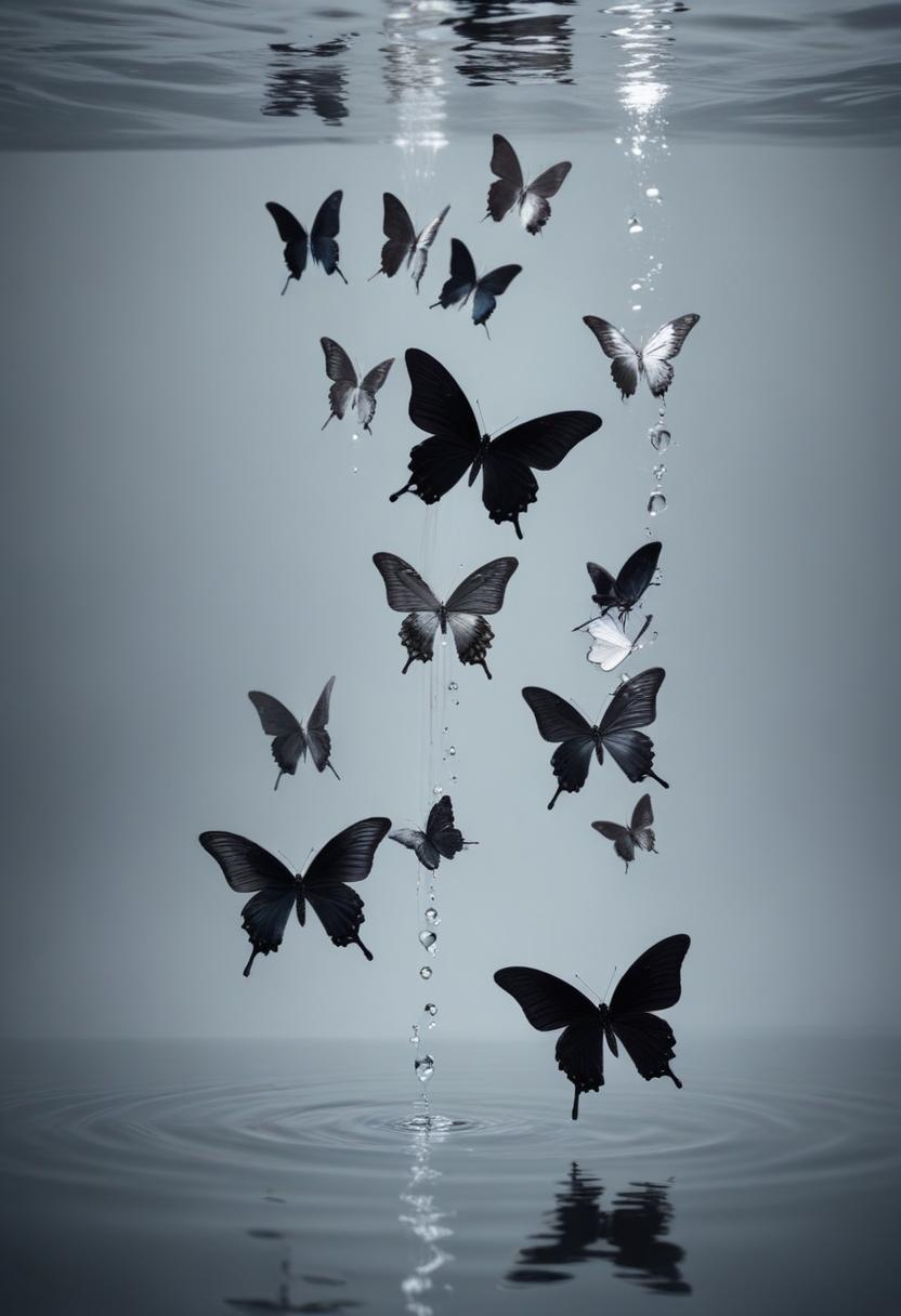 Butterflies gracefully suspended in tranquil water Butterflies gracefully suspended in tranquil water