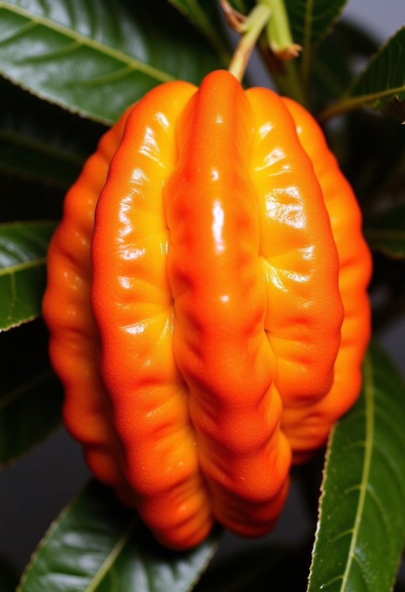 Colorful bell pepper growing on a green plant