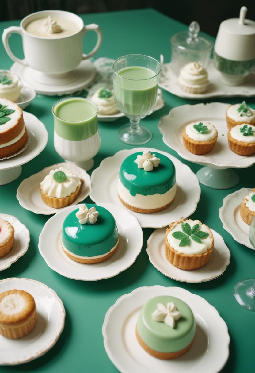 Delightful green desserts displayed on a vibrant table Delightful green desserts displayed on a vibrant table