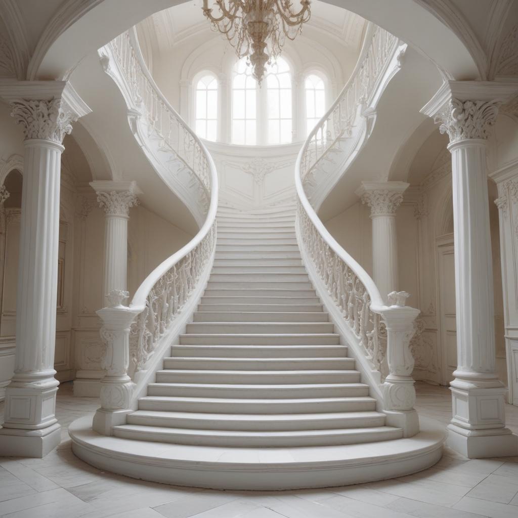 Elegant white staircase in a grand hall Elegant white staircase in a grand hall