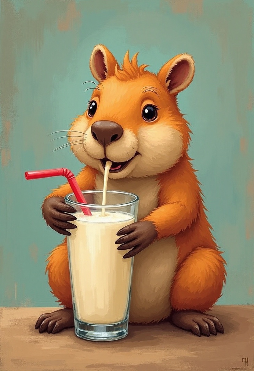 Cute animal enjoys refreshing drink at a cozy setting Cute animal enjoys refreshing drink at a cozy setting