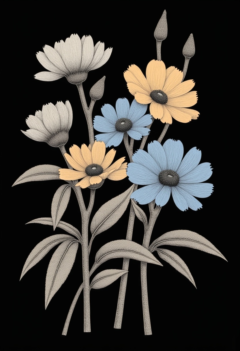 Colorful floral arrangement on dark background Colorful floral arrangement on dark background