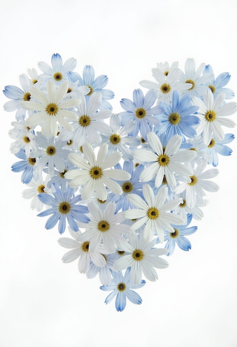 Blue and white flowers in a heart shape Blue and white flowers in a heart shape