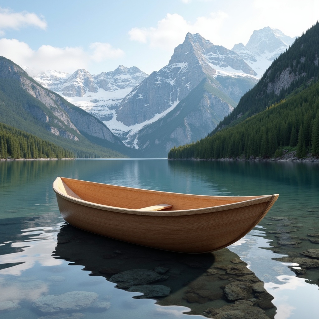 Silent boat resting on tranquil mountain lake Silent boat resting on tranquil mountain lake